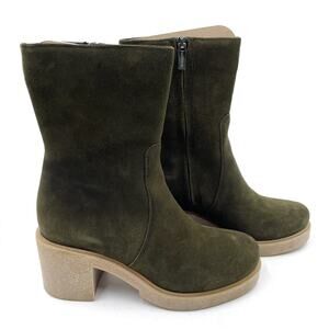 La Canadienne Zed Boots Green Suede Block‎ Heel Waterproof Bootie Sz 7.5